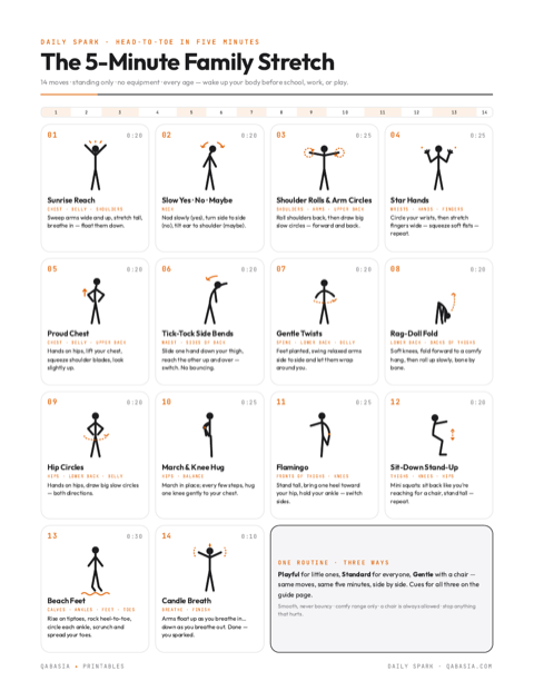 Daily Spark — The 5-Minute Family Stretch (Printable Poster)